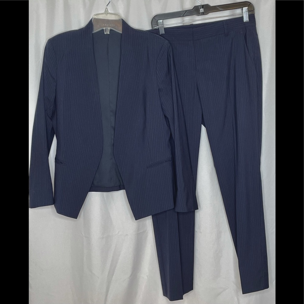 Theory Navy Wool Blend Pinstripe Pantsuit 12